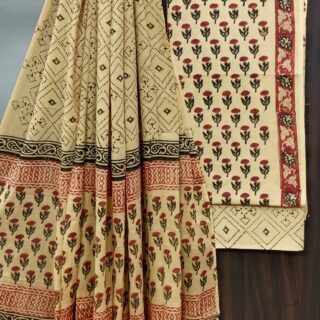 Divine’s Hand Block Print Cotton Suit Set with Mulmul Dupatta(DFHPMD501)