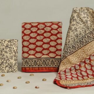 Divine’s hand block Chanderi silk suit set (DFHCHN523)