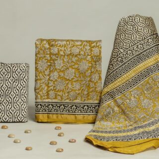 Divine’s hand block Chanderi silk suit set (DFHCHN525)