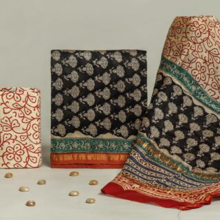Divine’s hand block Chanderi silk suit set (DFHCHN526)