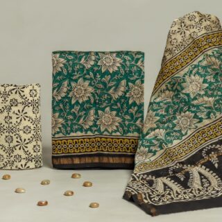 Divine’s hand block Chanderi silk suit set (DFHCHN528)