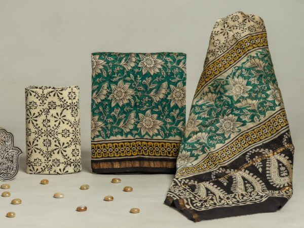 Divine’s hand block Chanderi silk suit set (DFHCHN528)