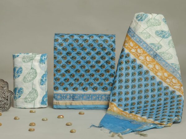 Divine’s hand block Chanderi silk suit set (DFHCHN533)