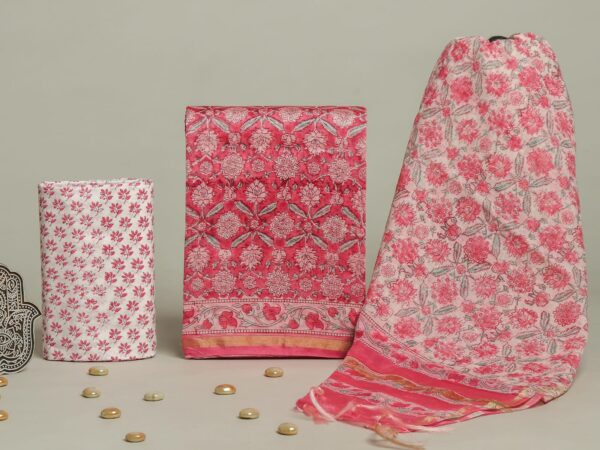 Divine’s hand block Chanderi silk suit set (DFHCHN534)