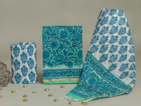 Divine’s hand block Chanderi silk suit set (DFHCHN5315)