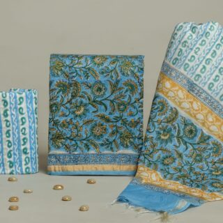 Divine’s hand block Chanderi silk suit set (DFHCHN536)