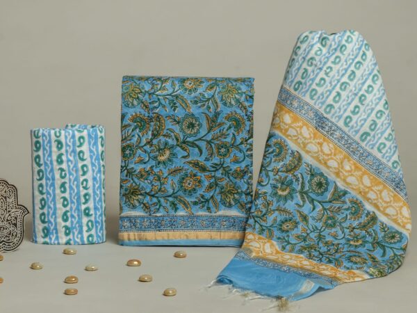 Divine’s hand block Chanderi silk suit set (DFHCHN536)