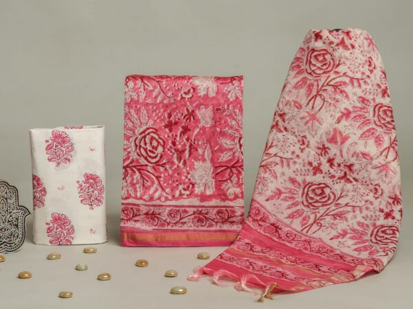 Divine’s hand block Chanderi silk suit set (DFHCHN539)