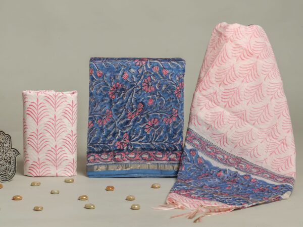 Divine’s hand block Chanderi silk suit set (DFHCHN541)