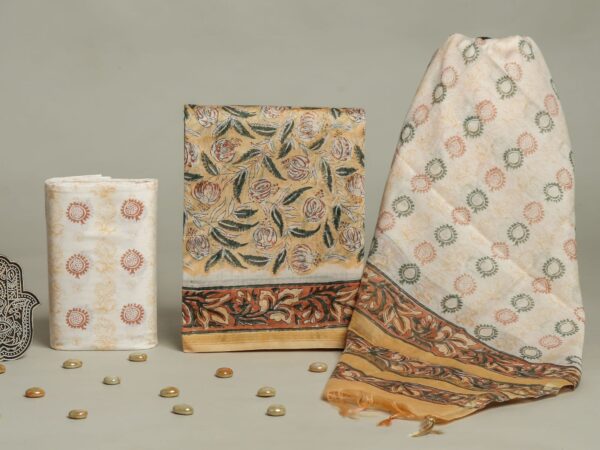 Divine’s hand block Chanderi silk suit set (DFHCHN542)