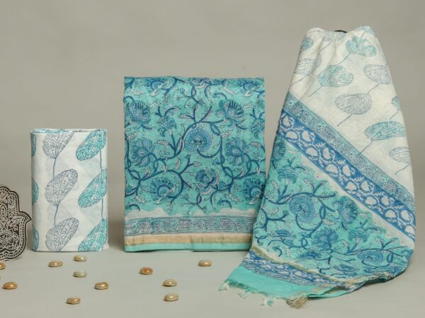 Divine’s hand block Chanderi silk suit set (DFHCHN544)