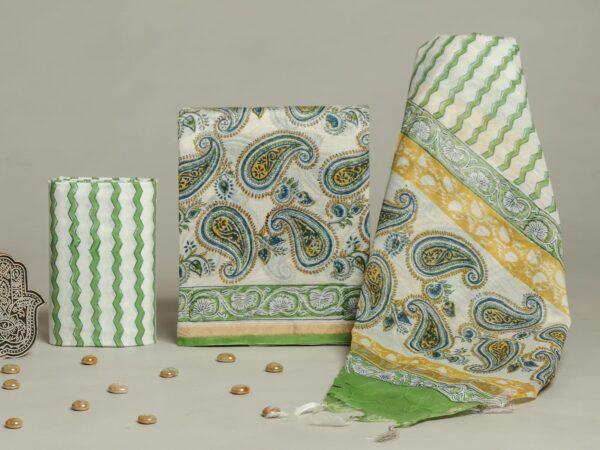 Divine’s hand block Chanderi silk suit set (DFHCHN547)