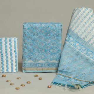 Divine’s hand block Chanderi silk suit set (DFHCHN549)