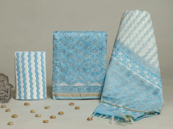 Divine’s hand block Chanderi silk suit set (DFHCHN549)