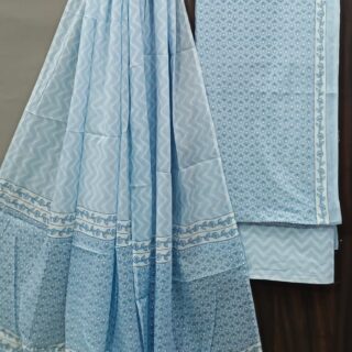 Divine’s Hand Block Print Cotton Suit Set with Mulmul Dupatta(DFHPMD503)