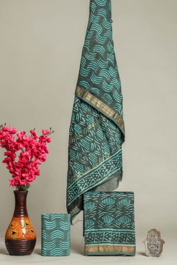Divine’s hand block Maheshwari silk suit set (DFHMSL524)