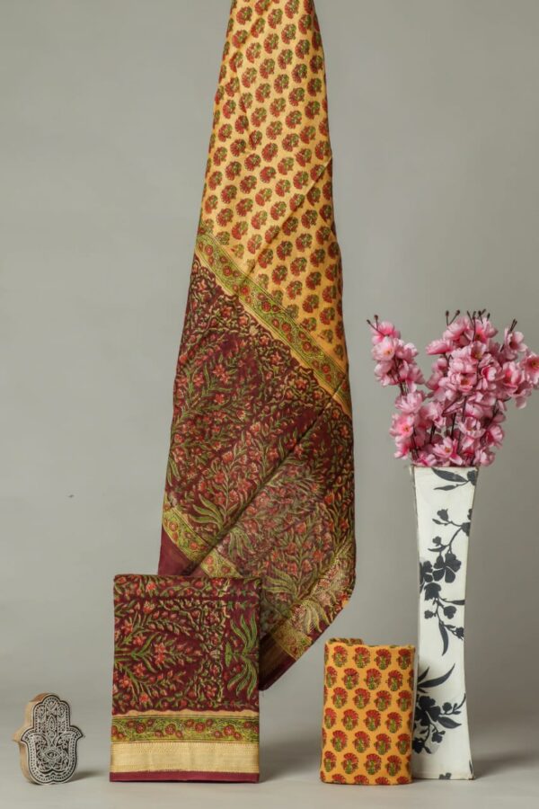 Divine’s hand block Maheshwari silk suit set (DFHMSL527)