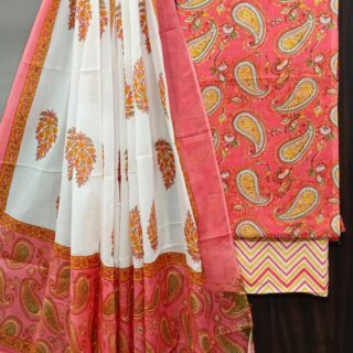 Divine’s Hand Block Print Cotton Suit Set with Mulmul Dupatta(DFHPMD505)