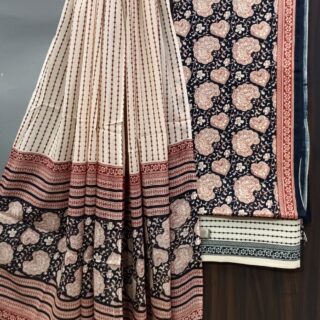 Divine’s Hand Block Print Cotton Suit Set with Mulmul Dupatta(DFHPMD508)