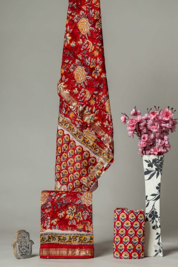 Divine’s hand block Maheshwari silk suit set (DFHMSL547)