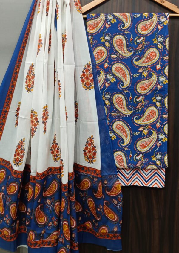 Divine’s Hand Block Print Cotton Suit Set with Mulmul Dupatta(DFHPMD519)