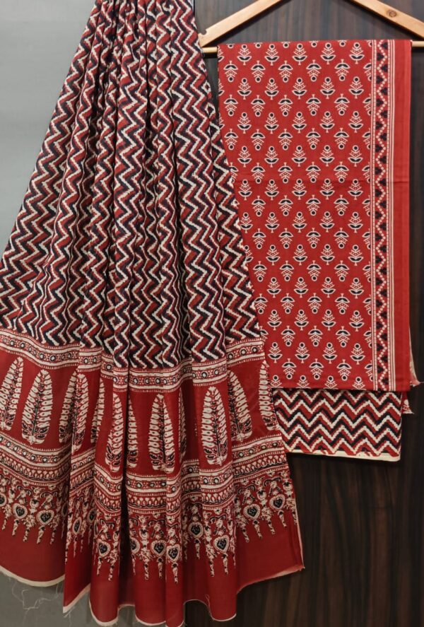 Divine’s Hand Block Print Cotton Suit Set with Mulmul Dupatta(DFHPMD521)