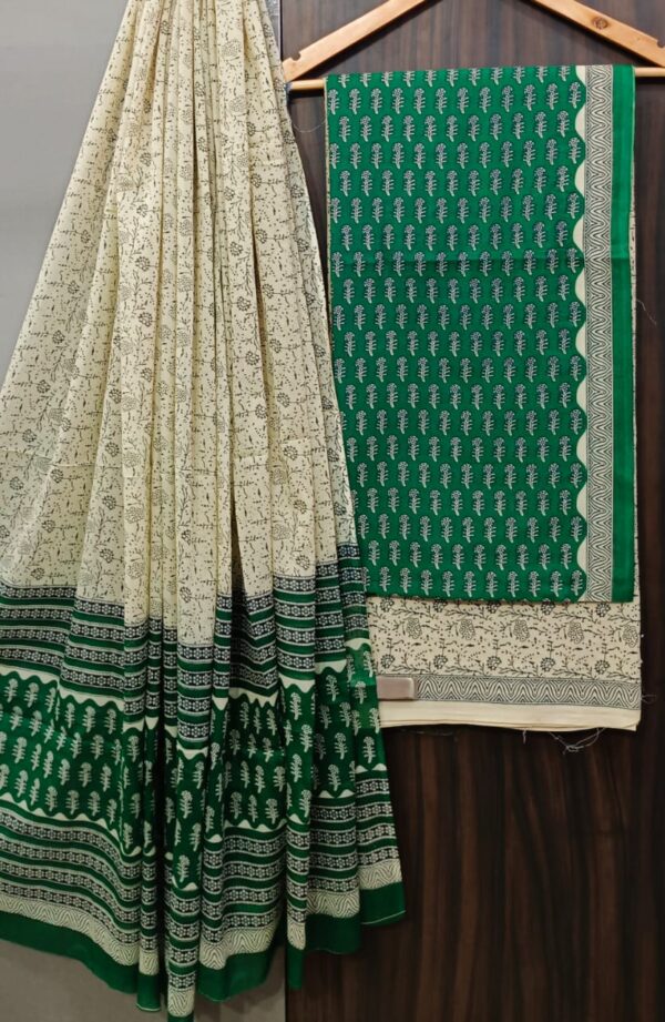 Divine’s Hand Block Print Cotton Suit Set with Mulmul Dupatta(DFHPMD523)