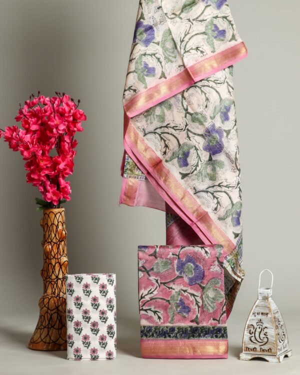 Divine’s hand block Maheshwari silk suit set (DFHMSL574)