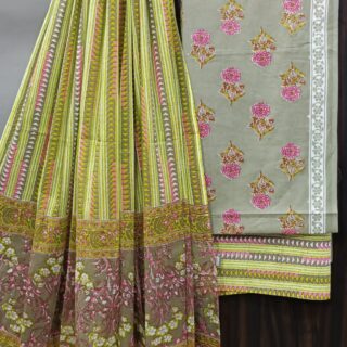 Divine’s Hand Block Print Cotton Suit Set with Mulmul Dupatta(DFHPMD511)