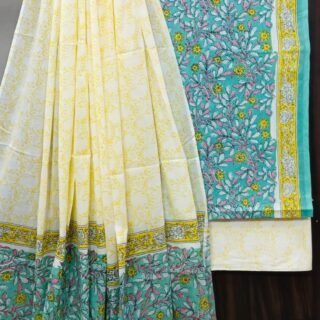 Divine’s Hand Block Print Cotton Suit Set with Mulmul Dupatta(DFHPMD512)