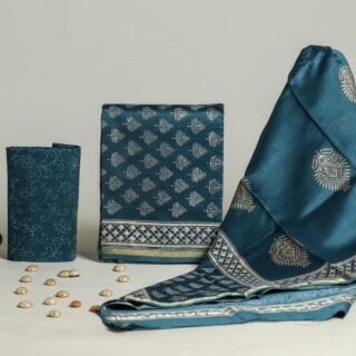 Divine’s hand block Chanderi silk suit set (DFHCHN505)