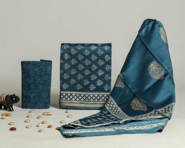 Divine’s hand block Chanderi silk suit set (DFHCHN505)