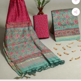 Divine’s hand block Chanderi silk suit set (DFHCHN508)