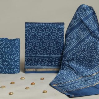 Divine’s hand block Chanderi silk suit set (DFHCHN510)