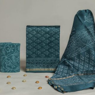Divine’s hand block Chanderi silk suit set (DFHCHN513)
