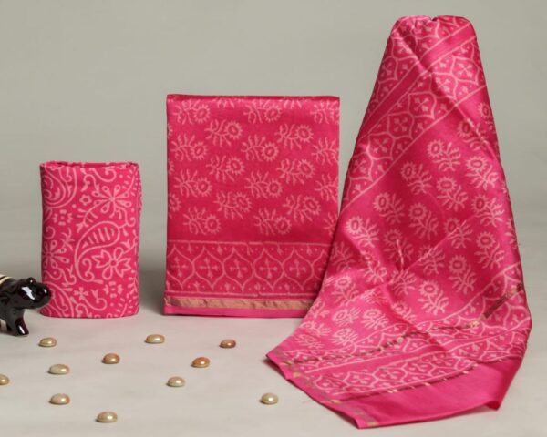 Divine’s hand block Chanderi silk suit set (DFHCHN515)