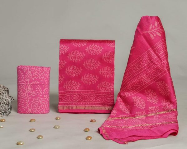 Divine’s hand block Chanderi silk suit set (DFHCHN518)