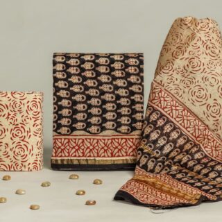 Divine’s hand block Chanderi silk suit set (DFHCHN519)