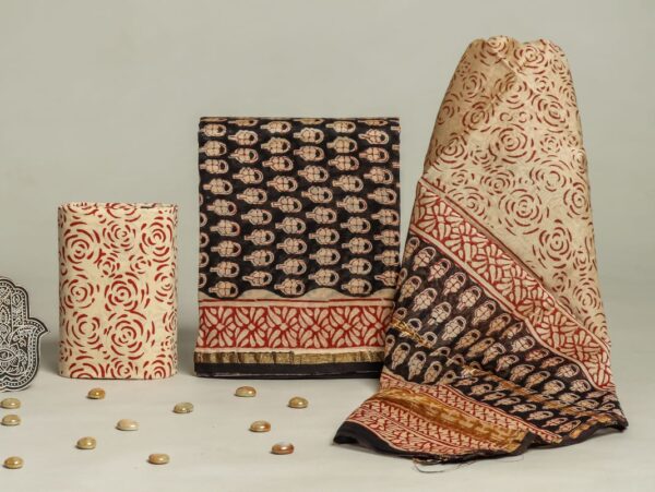 Divine’s hand block Chanderi silk suit set (DFHCHN519)