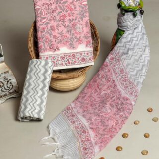 Divine’s Hand Block Print Cotton Suit Set with Mulmul Dupatta(DFHPKD524)