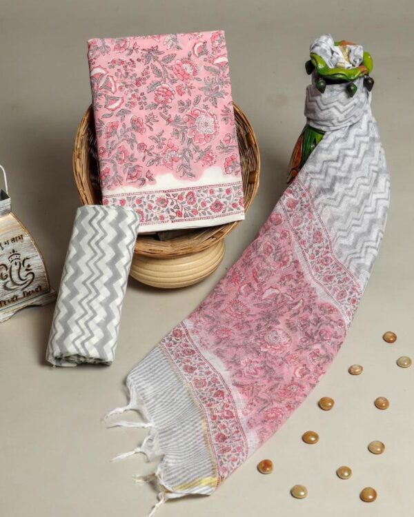 Divine’s Hand Block Print Cotton Suit Set with Mulmul Dupatta(DFHPKD524)
