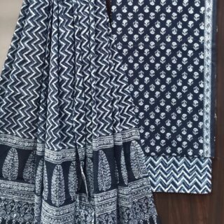 Divine’s Hand Block Print Cotton Suit Set with Mulmul Dupatta(DFHPMD526)