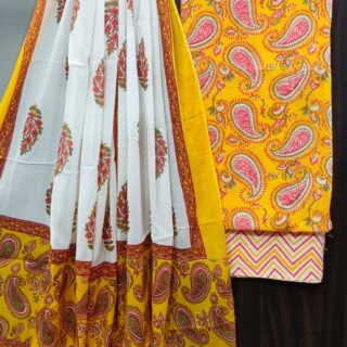 Divine’s Hand Block Print Cotton Suit Set with Mulmul Dupatta(DFHPMD527)