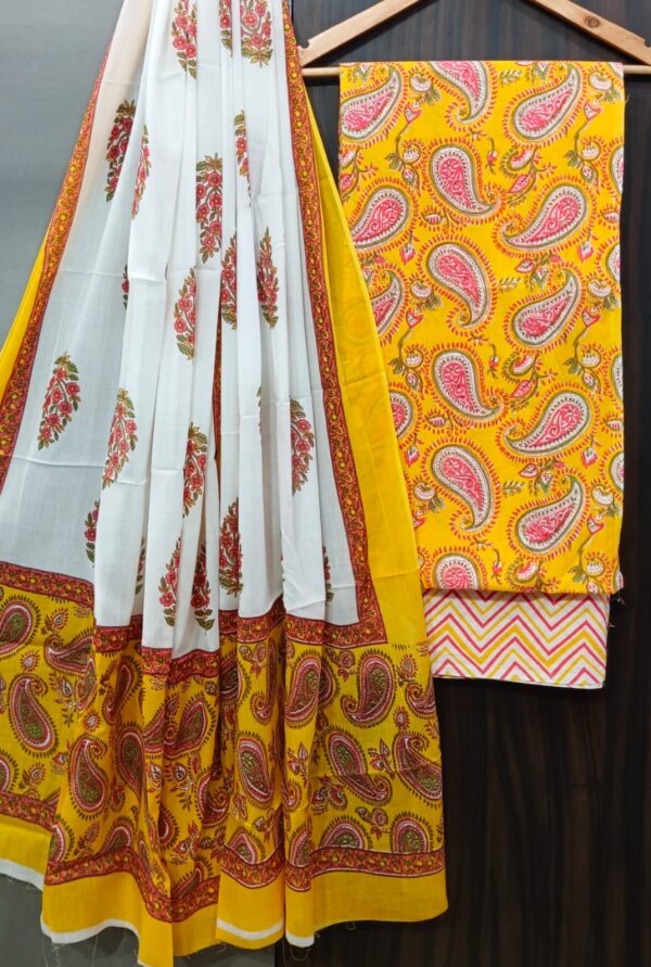Divine’s Hand Block Print Cotton Suit Set with Mulmul Dupatta(DFHPMD527)